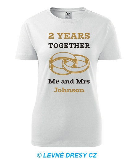 Dámské tričko k výročí svatby - Mr and Mrs - zlaté prstýnky